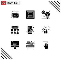 Pack of 9 creative Solid Glyphs of training presentation two meeting intelligence Editable Vector Design Elements