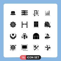 Modern Set of 16 Solid Glyphs Pictograph of trends marketing shower diagram analytics Editable Vector Design Elements