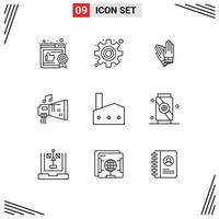 Outline Pack of 9 Universal Symbols of industrial plant factory construction music device Editable Vector Design Elements