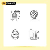 Mobile Interface Line Set of 4 Pictograms of life guard chair egg earth bird praying Editable Vector Design Elements