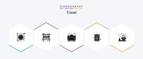 Travel 25 Glyph icon pack including . plate. luggage. breakfast. garbage vector