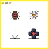 Group of 4 Modern Filledline Flat Colors Set for pot hospital campaign thinking pharmacy Editable Vector Design Elements