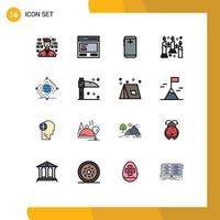 Pack of 16 creative Flat Color Filled Lines of complex flame phone candles back Editable Creative Vector Design Elements