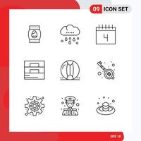 Pack of 9 Modern Outlines Signs and Symbols for Web Print Media such as beach wallet calendar man accessories Editable Vector Design Elements