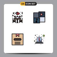 Set of 4 Modern UI Icons Symbols Signs for dinner commerce table player hide Editable Vector Design Elements