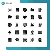 25 User Interface Solid Glyph Pack of modern Signs and Symbols of basic image meal camera research Editable Vector Design Elements