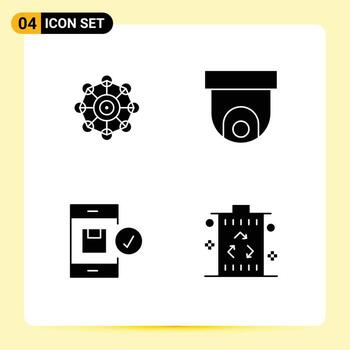 4 Thematic Vector Solid Glyphs and Editable Symbols of learning check scince security camera device Editable Vector Design Elements