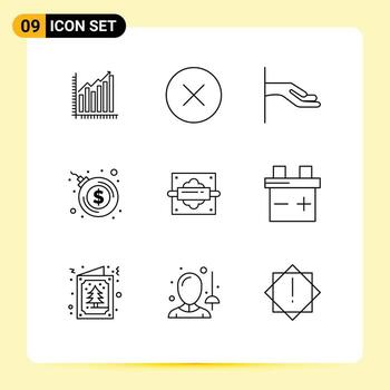 Set of 9 Vector Outlines on Grid for rolling bombshell media bomb explosion hand Editable Vector Design Elements