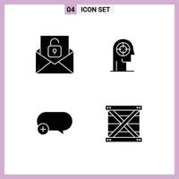 4 Universal Solid Glyphs Set for Web and Mobile Applications communication chat unlock focus message Editable Vector Design Elements