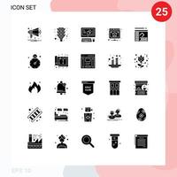 Pack of 25 Modern Solid Glyphs Signs and Symbols for Web Print Media such as notebook server computer hosting backup Editable Vector Design Elements