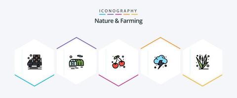 Nature And Farming 25 FilledLine icon pack including farming. crop. cherry. corn. cloud vector