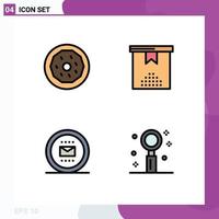 Set of 4 Commercial Filledline Flat Colors pack for dessert job snack holiday secretary Editable Vector Design Elements