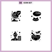 4 User Interface Solid Glyph Pack of modern Signs and Symbols of world analyzer shield drink data scientist Editable Vector Design Elements