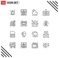 Pack of 16 creative Outlines of target miss snow fail finance Editable Vector Design Elements