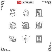 9 Universal Outline Signs Symbols of stack documents check food popcorn Editable Vector Design Elements