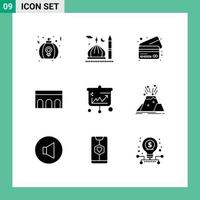 Universal Icon Symbols Group of 9 Modern Solid Glyphs of monument columns muslim architecture credit Editable Vector Design Elements