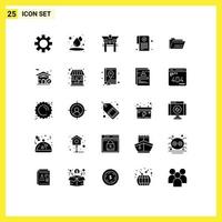 Group of 25 Solid Glyphs Signs and Symbols for zip folder bridge report medication Editable Vector Design Elements