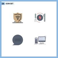 Group of 4 Modern Flat Icons Set for internet conversation shield dinner computer Editable Vector Design Elements