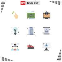 Pack of 9 Modern Flat Colors Signs and Symbols for Web Print Media such as light education money creative space Editable Vector Design Elements