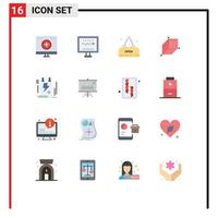 User Interface Pack of 16 Basic Flat Colors of document cuboid heartbeat box meal Editable Pack of Creative Vector Design Elements