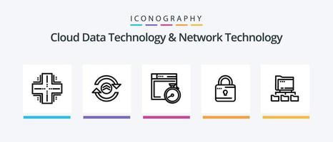 Cloud Data Technology And Network Technology Line 5 Icon Pack Including computing. screen. internet . finger tuch. finger. Creative Icons Design vector