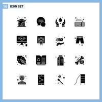 User Interface Pack of 16 Basic Solid Glyphs of internet online nature youtube keyboard Editable Vector Design Elements