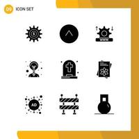 Solid Glyph Pack of 9 Universal Symbols of tombstone ghost security dead idea Editable Vector Design Elements