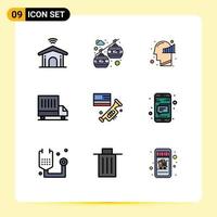 Universal Icon Symbols Group of 9 Modern Filledline Flat Colors of american speaker human flag truck Editable Vector Design Elements