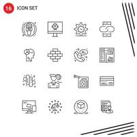 16 User Interface Outline Pack of modern Signs and Symbols of head mobile setting message conversation Editable Vector Design Elements