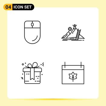 Mobile Interface Line Set of 4 Pictograms of cursor bow mouse development marriage Editable Vector Design Elements