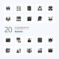 20 Business Solid Glyph icon Pack like marketing person employee salary opportunity working vector