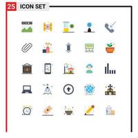 Mobile Interface Flat Color Set of 25 Pictograms of binder phone space outgoing call Editable Vector Design Elements