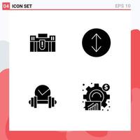 Pictogram Set of 4 Simple Solid Glyphs of briefcase dumbbell holding travel dumb Editable Vector Design Elements