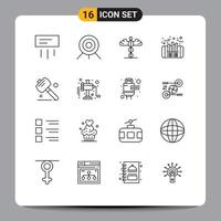 Pictogram Set of 16 Simple Outlines of tools saw medical finance investment Editable Vector Design Elements