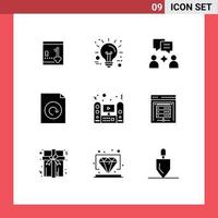 9 User Interface Solid Glyph Pack of modern Signs and Symbols of sound tv man multimedia file Editable Vector Design Elements