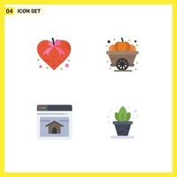 Group of 4 Flat Icons Signs and Symbols for heart seo valentine pumpkin webpage Editable Vector Design Elements