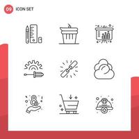 Pack of 9 creative Outlines of connect tool assets screw screw driver Editable Vector Design Elements