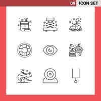 9 Universal Outlines Set for Web and Mobile Applications human eye preserver day lifesaver life Editable Vector Design Elements