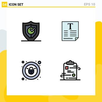 Editable Vector Line Pack of 4 Simple Filledline Flat Colors of gdpr lock secure text security Editable Vector Design Elements