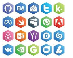 20 social medios de comunicación icono paquete incluso shazam buscar rápido yahoo aire bnb vector