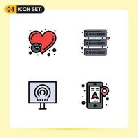 Pack of 4 Modern Filledline Flat Colors Signs and Symbols for Web Print Media such as report office heart servers signal Editable Vector Design Elements