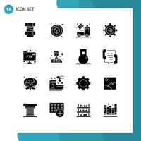Pack of 16 creative Solid Glyphs of ftp account drawing programing development Editable Vector Design Elements