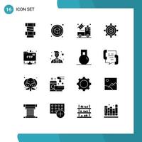 paquete de dieciséis creativo sólido glifos de ftp cuenta dibujo programación desarrollo editable vector diseño elementos