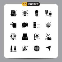 Modern Set of 16 Solid Glyphs Pictograph of hand finger air share server hosting Editable Vector Design Elements