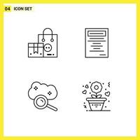 Mobile Interface Line Set of 4 Pictograms of bag cloud magnifying shopping education cloud search Editable Vector Design Elements