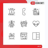 Modern Set of 9 Outlines and symbols such as block money growth bag money flower Editable Vector Design Elements