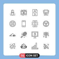 16 Universal Outlines Set for Web and Mobile Applications pause media hands education print Editable Vector Design Elements