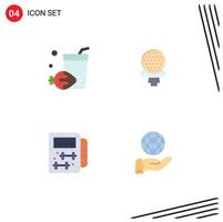 Set of 4 Vector Flat Icons on Grid for drink healthy golf hotel business Editable Vector Design Elements