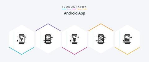 Android App 25 Line icon pack including research. drive search. app. mobile. application vector