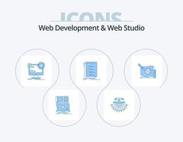 web desarrollo y web estudio azul icono paquete 5 5 icono diseño. lista. controlar. estructura. estático. página vector